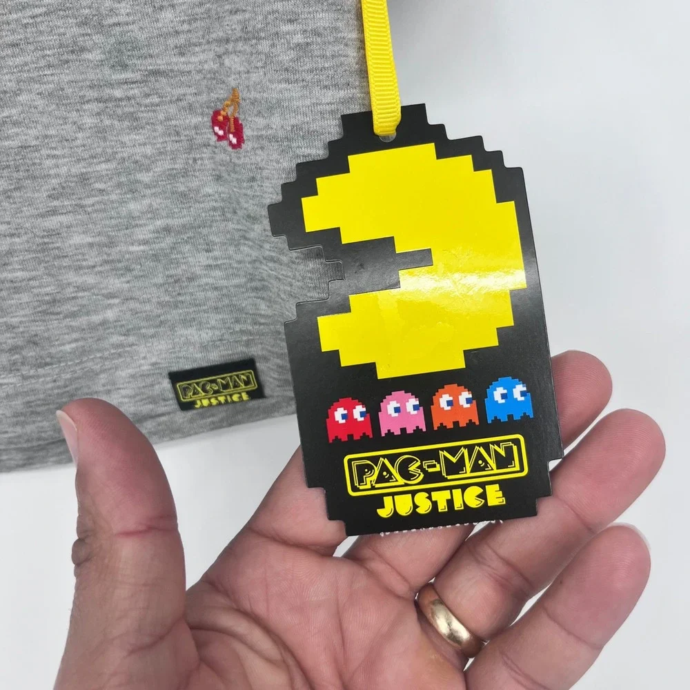 Justice Pac-Man Graphic Tee Girls XS 5/6 Grey‎ Cropped Embroidered Retro Gamer